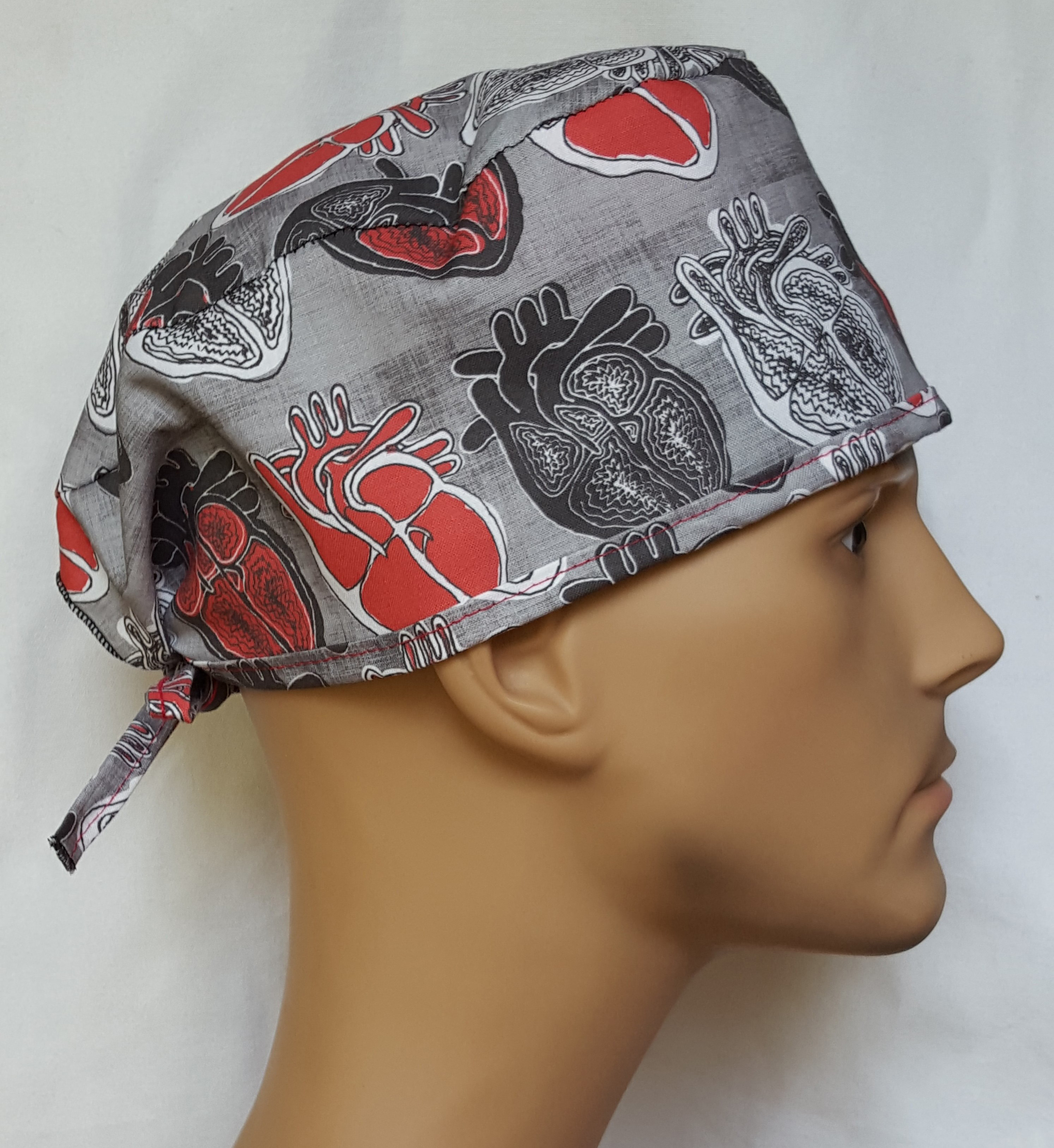 Surgical Chemo Big Hair Scrub Cap Red Heart Medical Heart patch on BLACK 815 